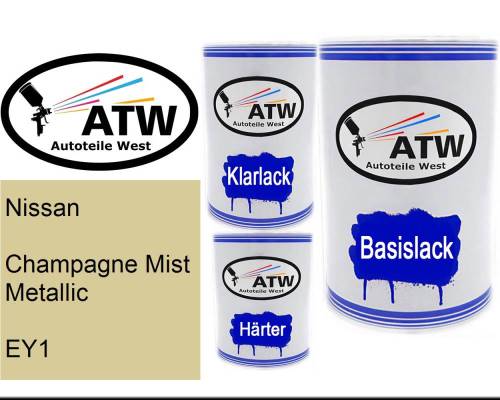Nissan, Champagne Mist Metallic, EY1: 500ml Lackdose + 500ml Klarlack + 250ml Härter - Set, von ATW Autoteile West.